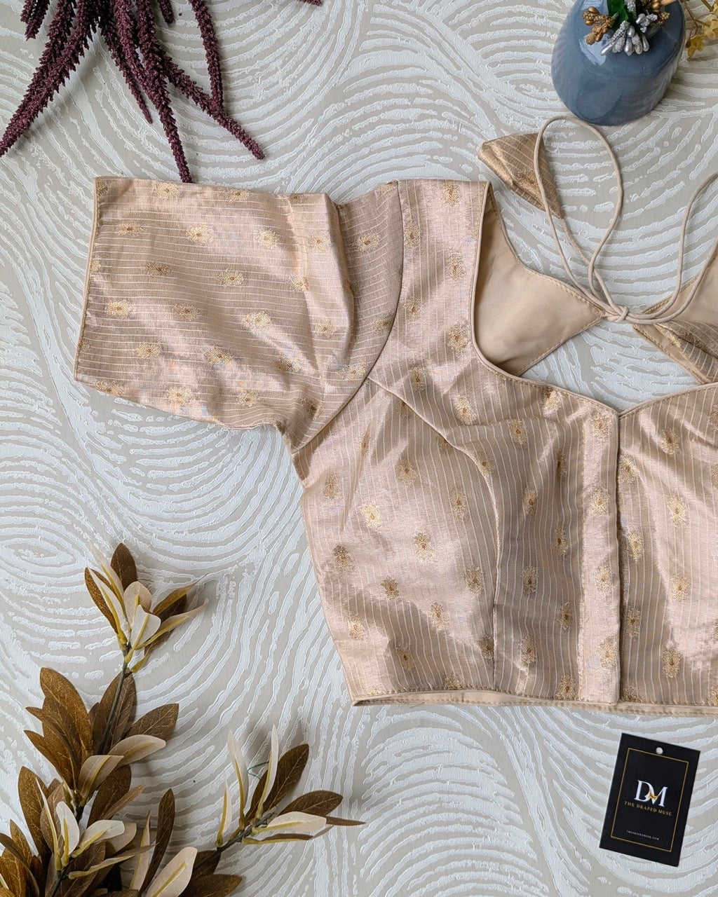 Beige Zari Tissue Silk Blouse - Readymade Saree Blouse