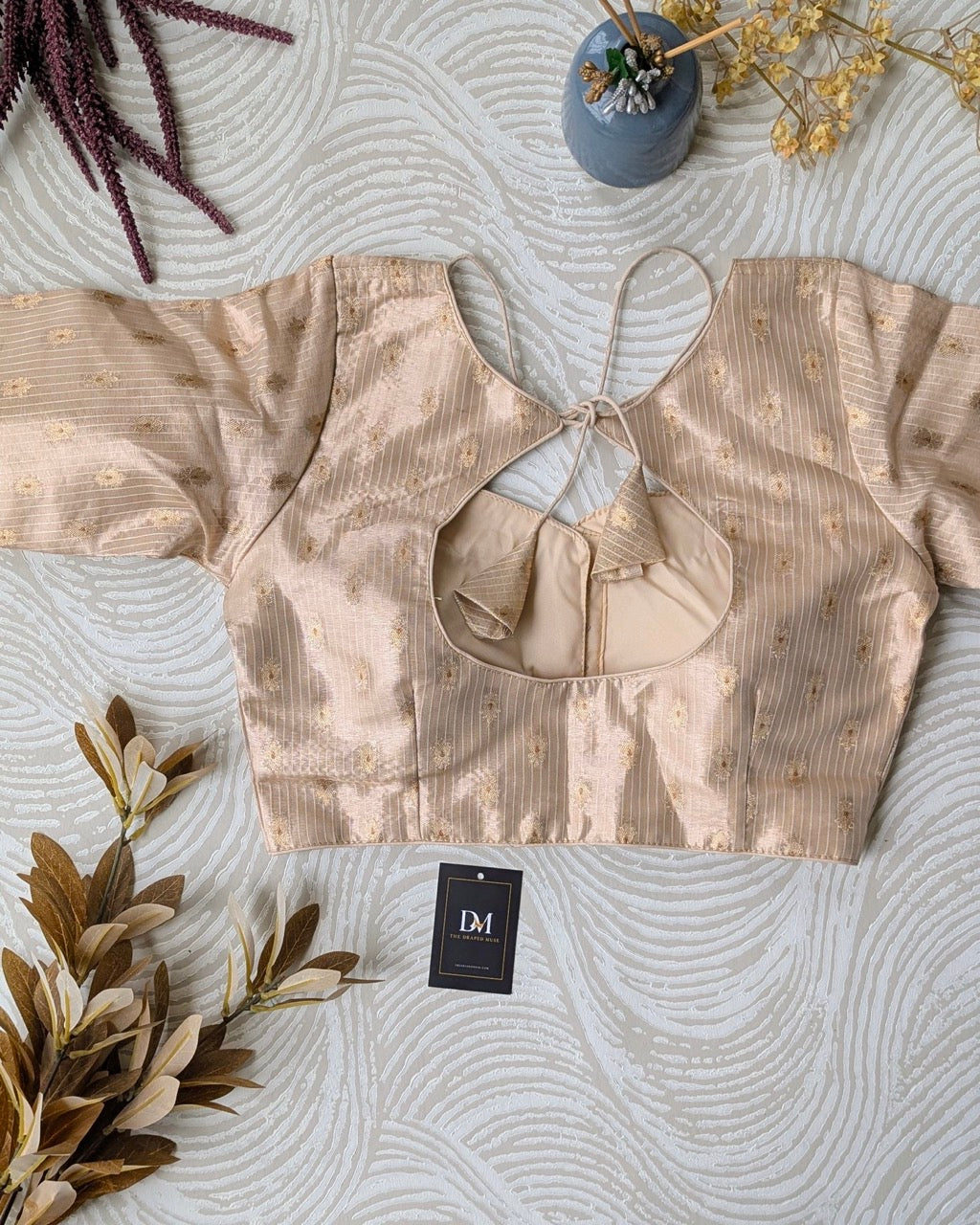 Beige Zari Tissue Silk Blouse - Readymade Saree Blouse