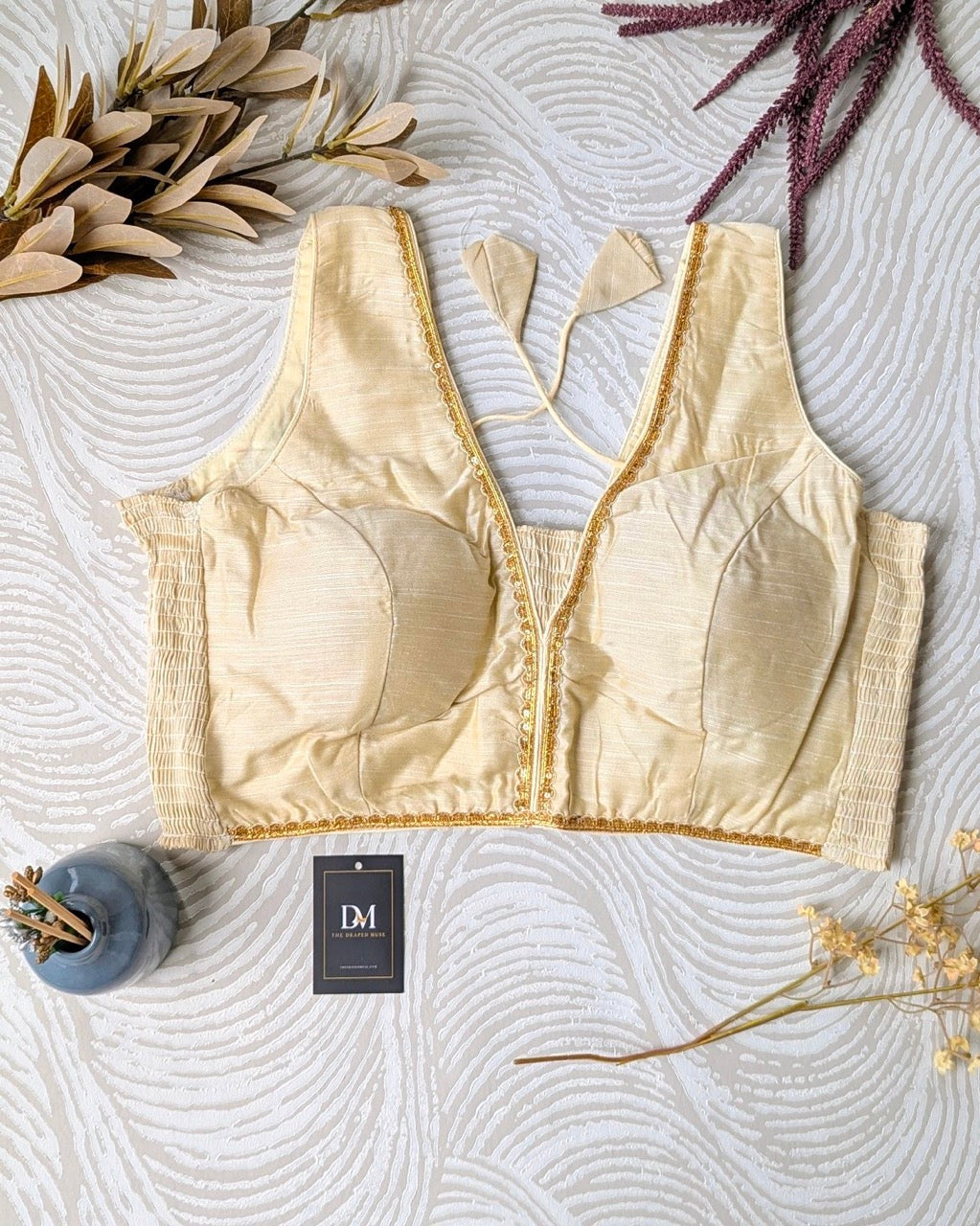 Off White Raw Silk Stretchable Blouse - Readymade Saree Blouse