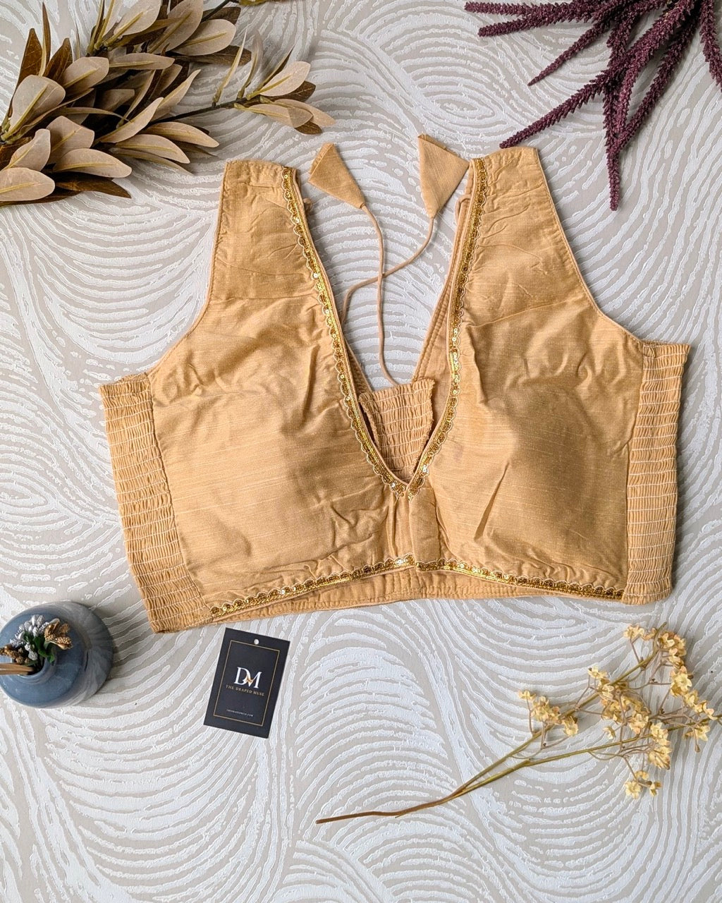 Gold Raw Silk Stretchable Blouse - Readymade Saree Blouse