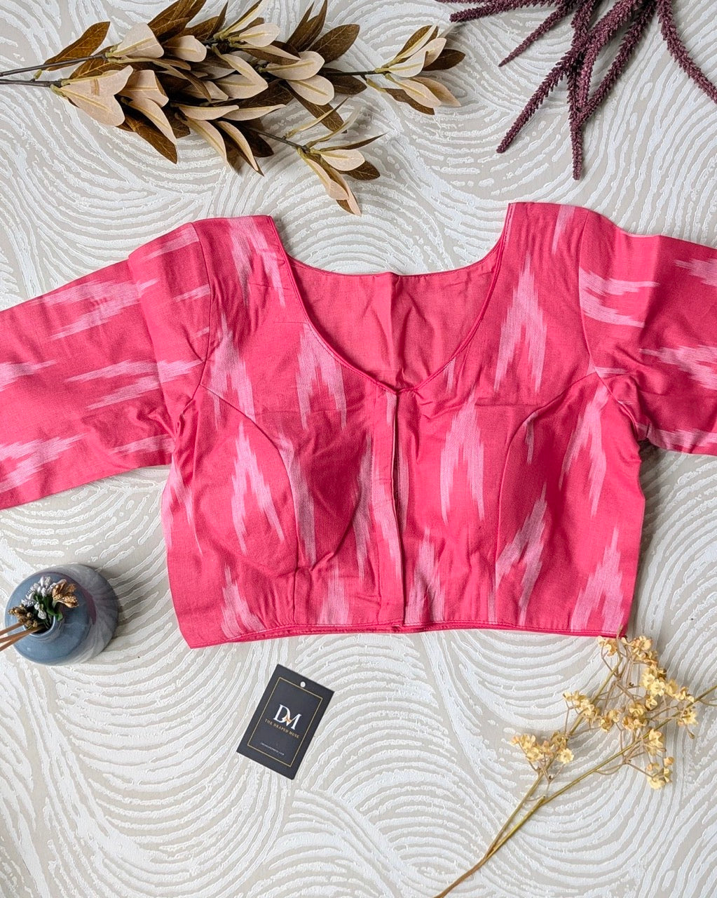 Pink Ikkat Cotton Blouse - Readymade Saree Blouse