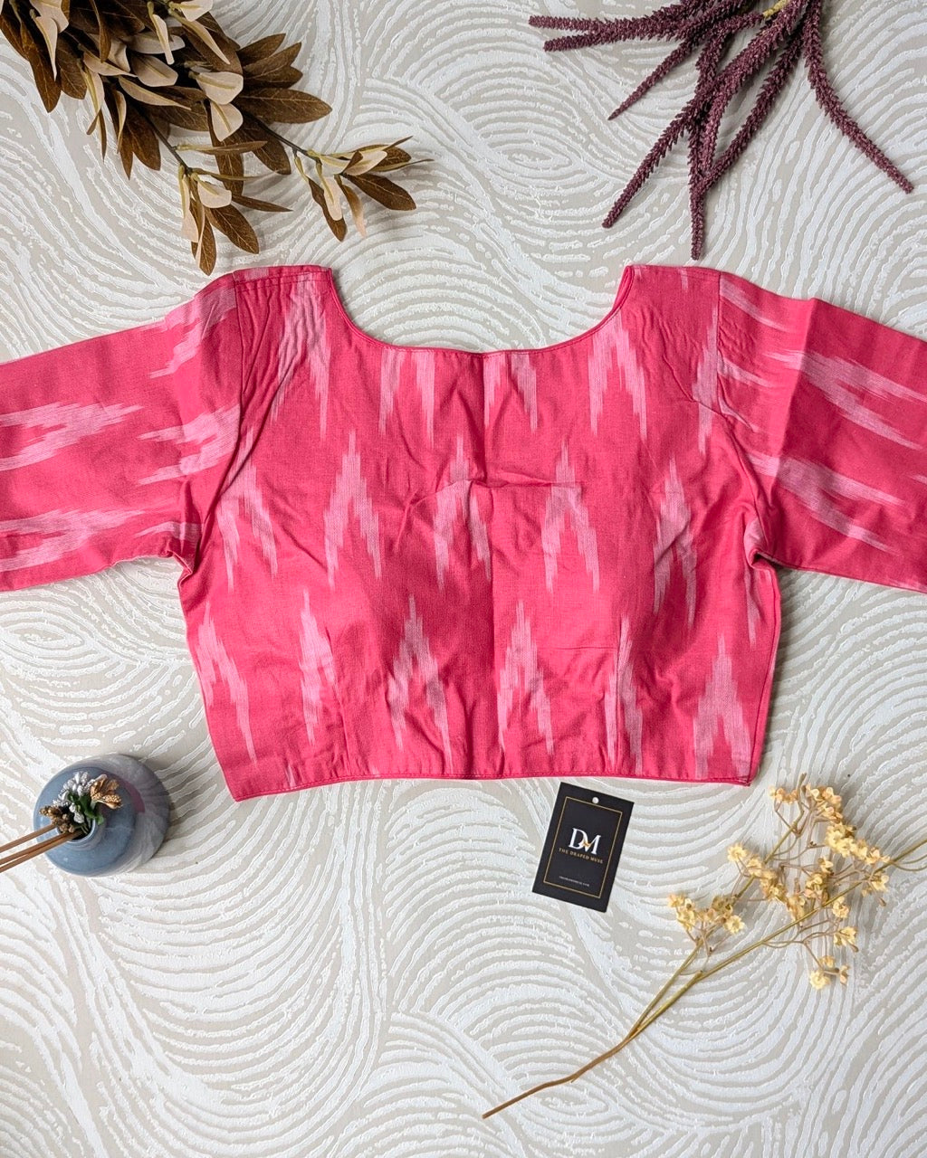 Pink Ikkat Cotton Blouse - Readymade Saree Blouse