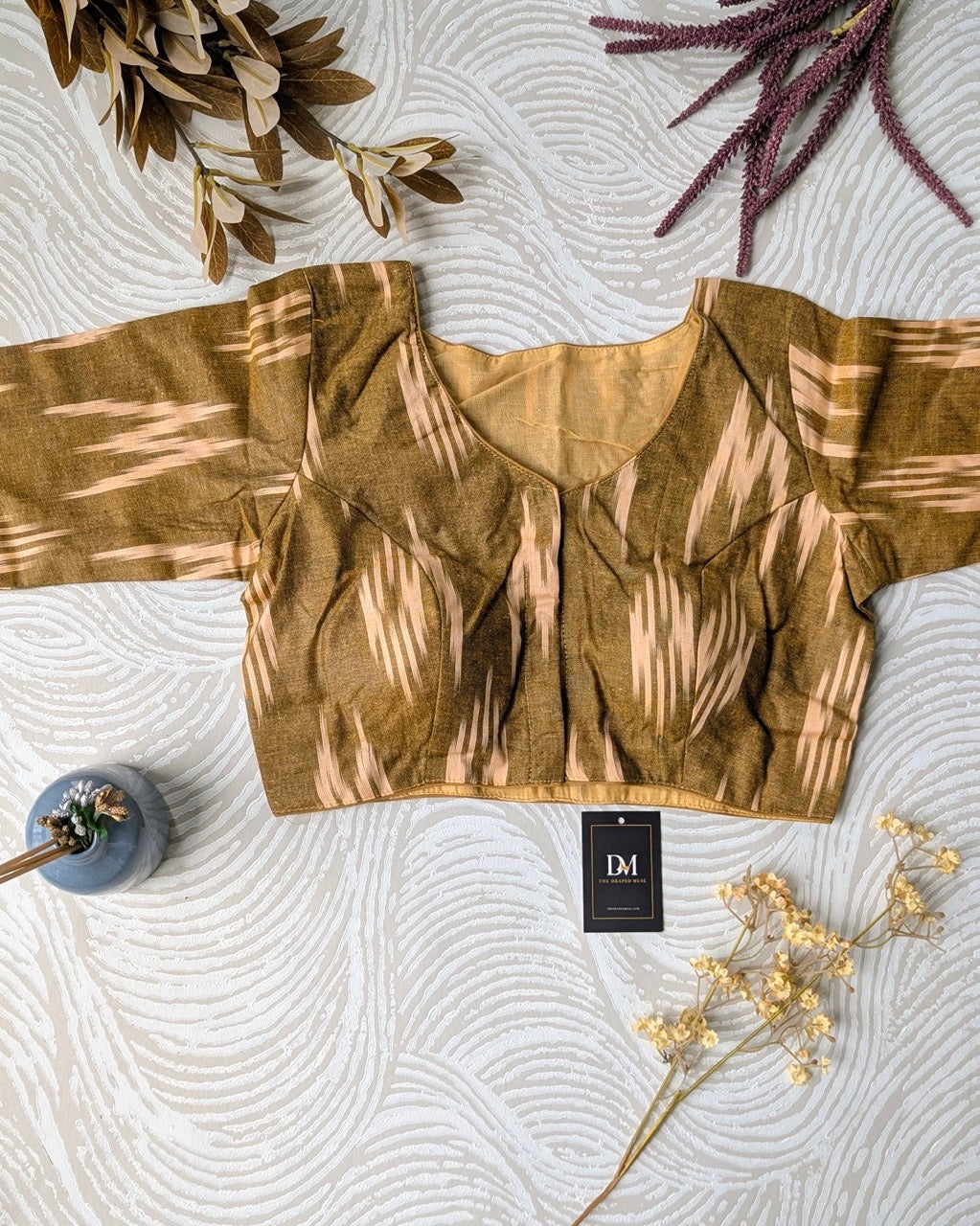 Gold Ikkat Cotton Blouse - Readymade Saree Blouse