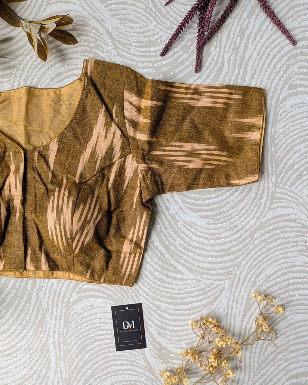 Gold Ikkat Cotton Blouse - Readymade Saree Blouse