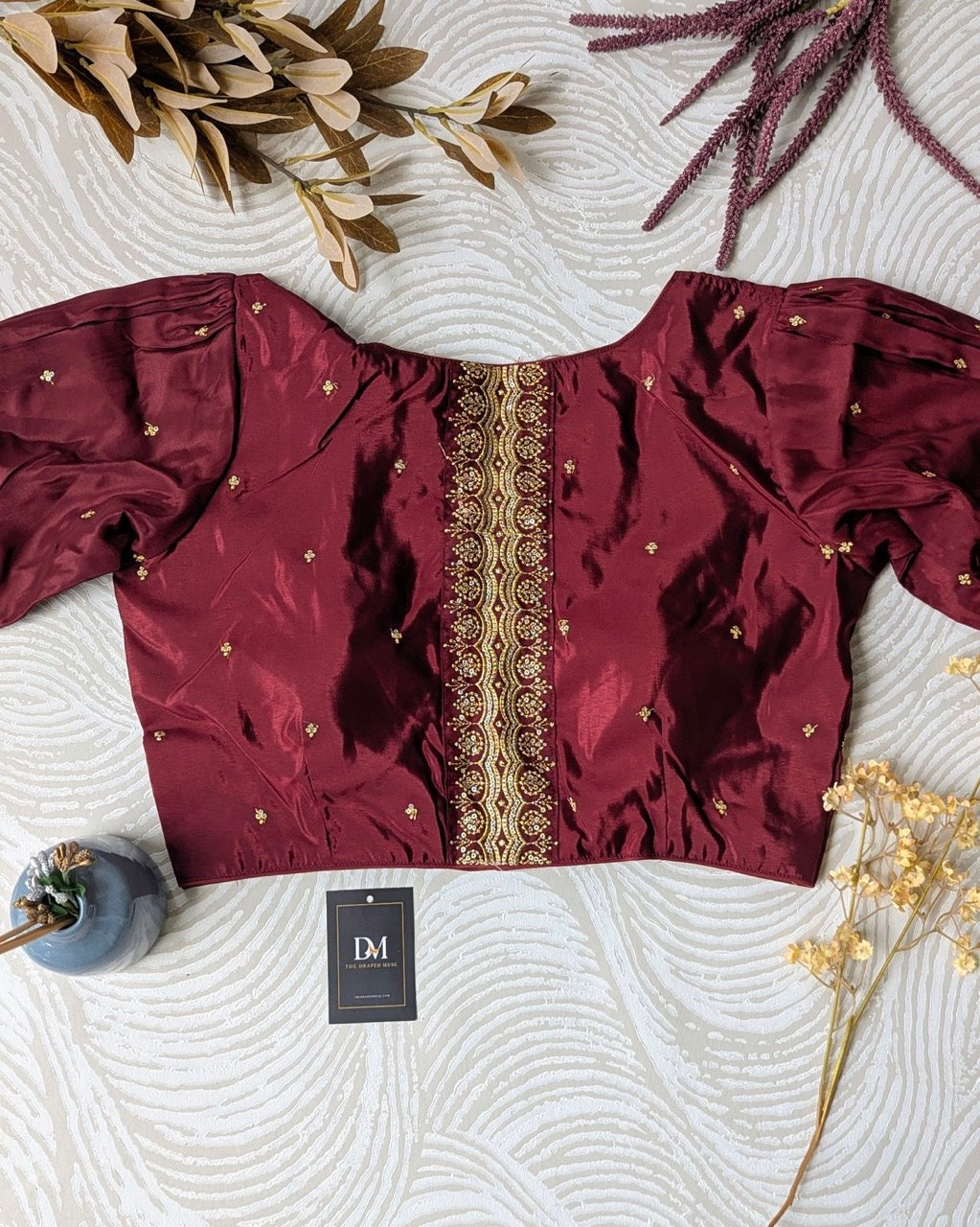 Maroon with Gold Embroidery Work Blouse - Readymade Saree Blouse