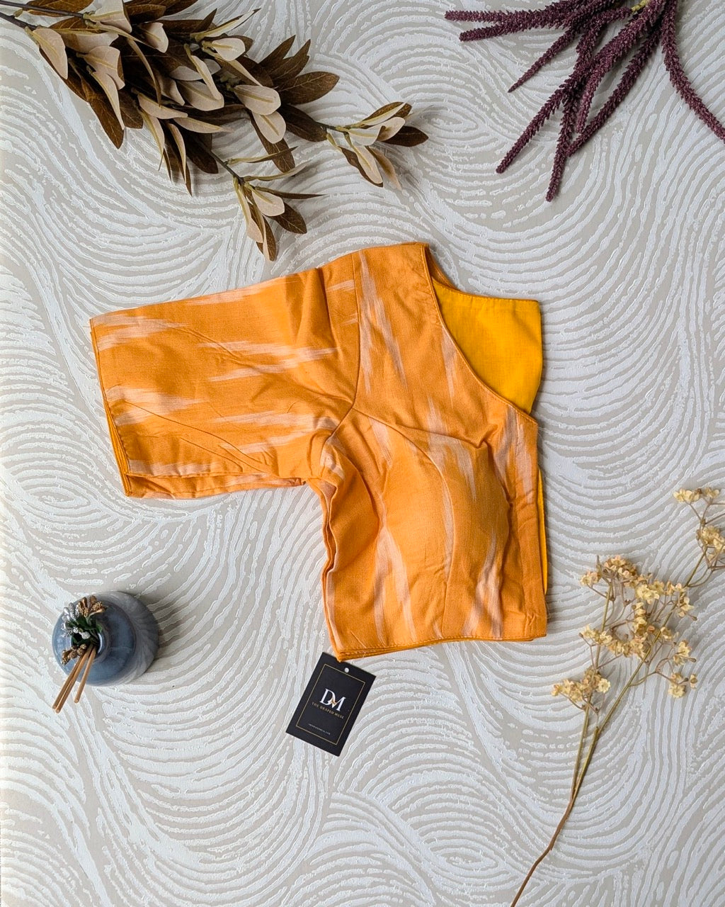 Yellow Ikkat Cotton Blouse - Readymade Saree Blouse