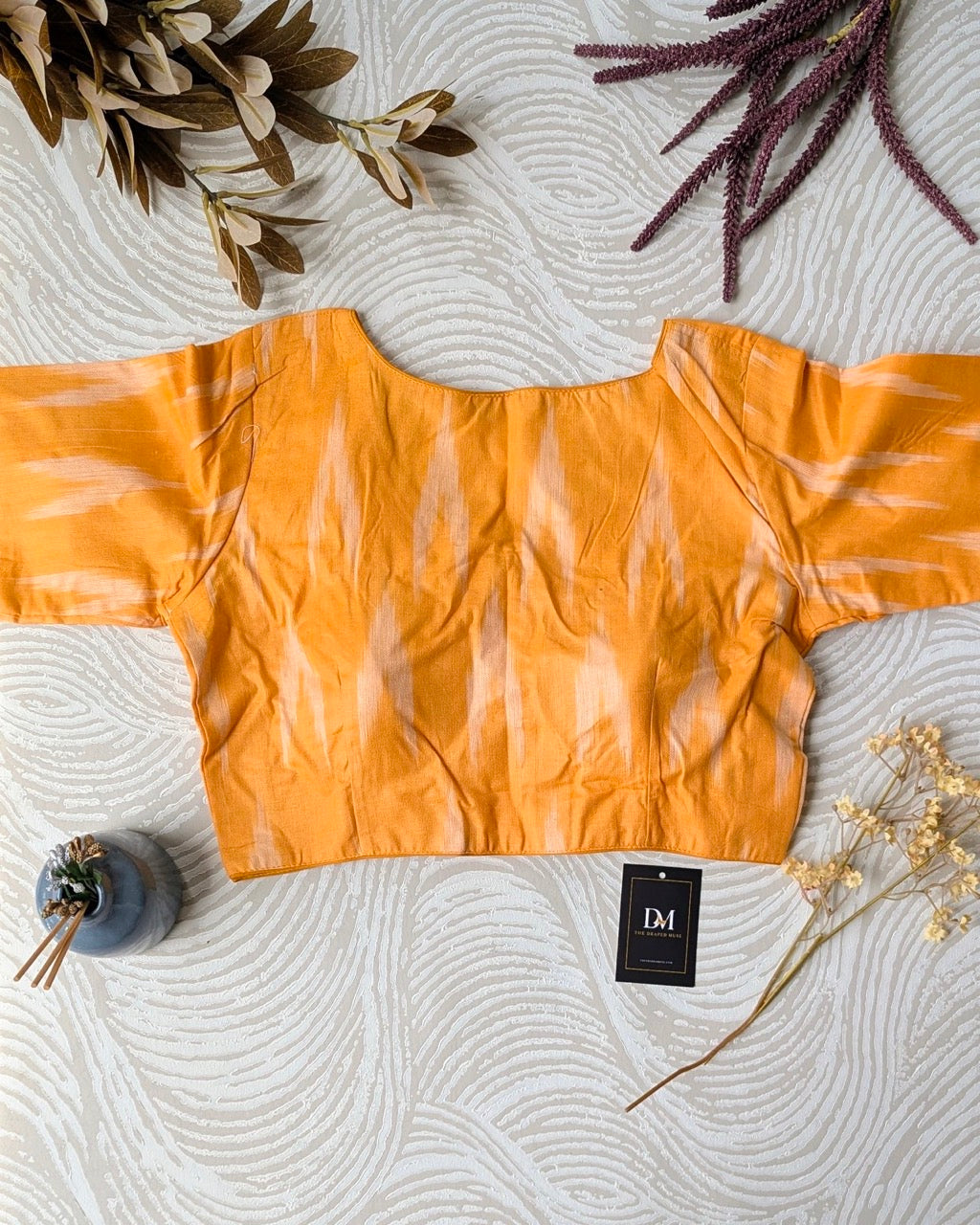 Yellow Ikkat Cotton Blouse - Readymade Saree Blouse