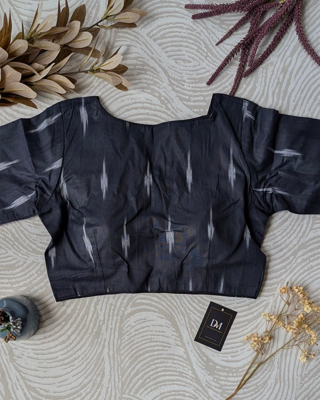 Black Ikkat Cotton Blouse - Readymade Saree Blouse