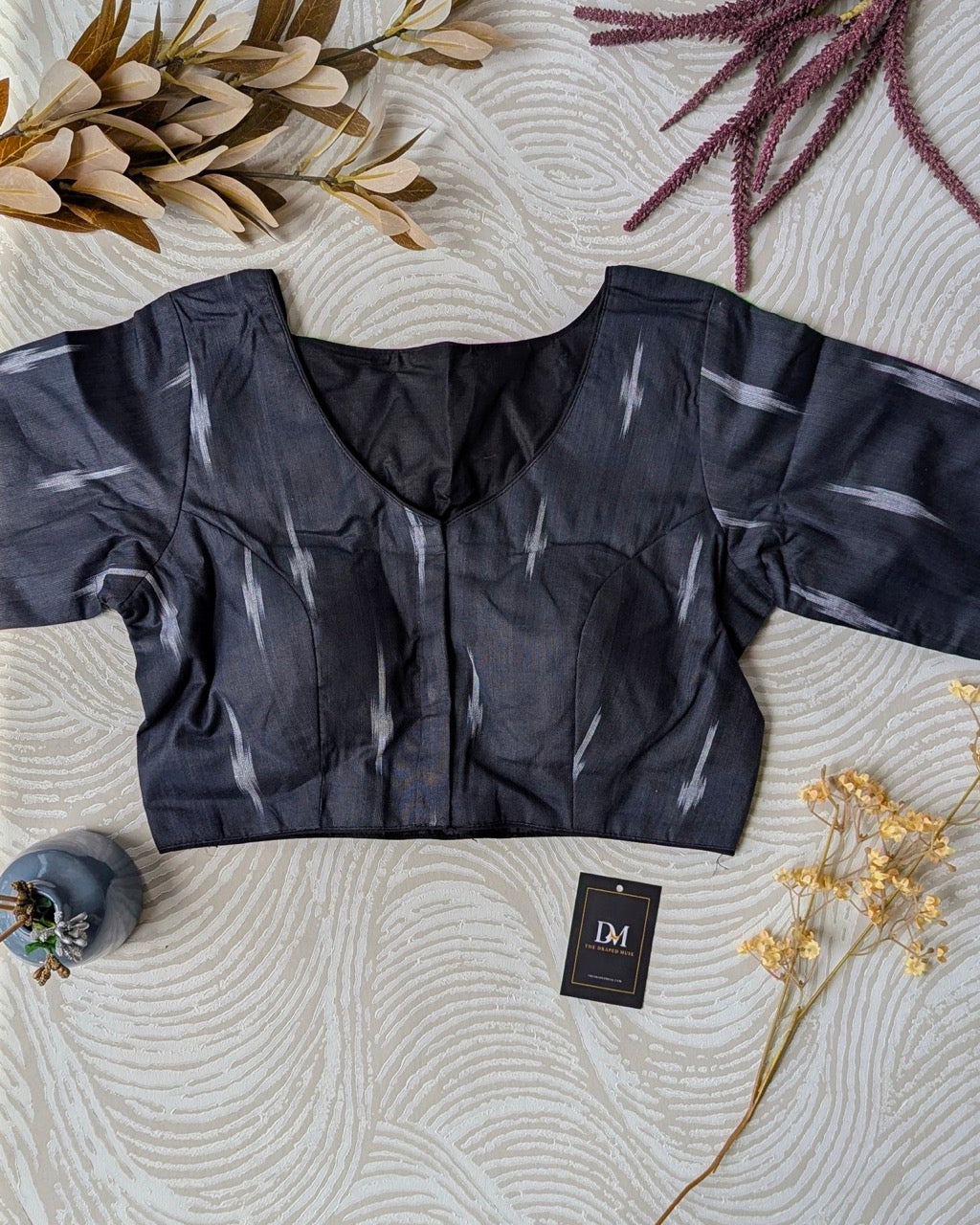 Black Ikkat Cotton Blouse - Readymade Saree Blouse