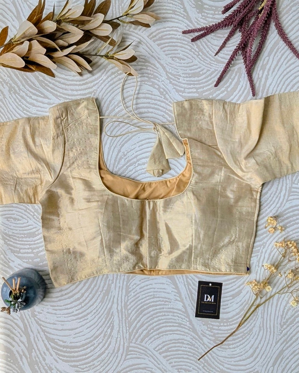 Gold Tissue Mirror Work Blouse - Readymade Saree Blouse
