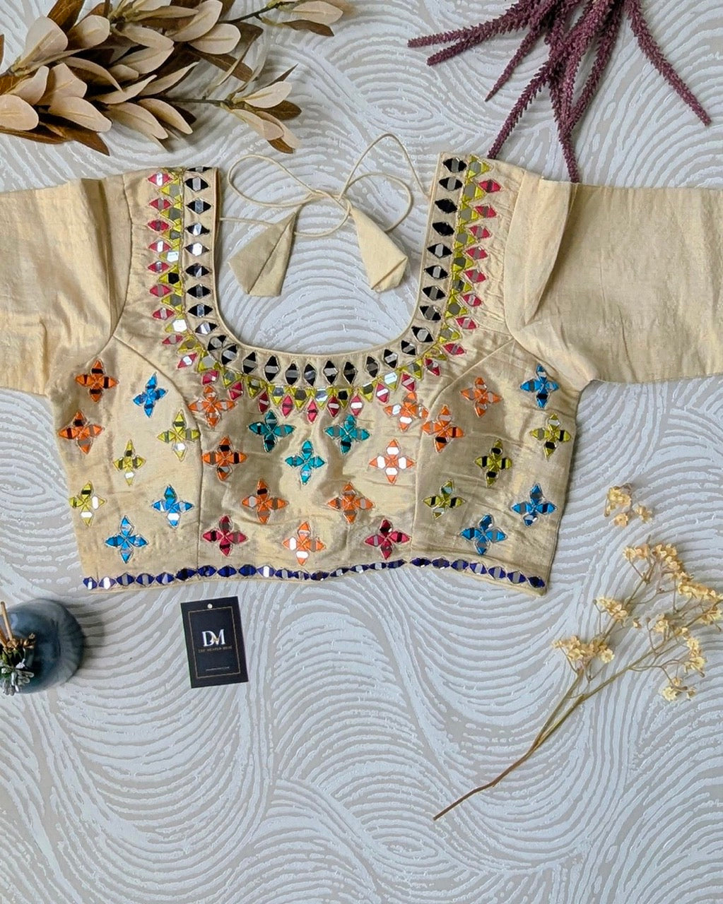Gold Tissue Mirror Work Blouse - Readymade Saree Blouse