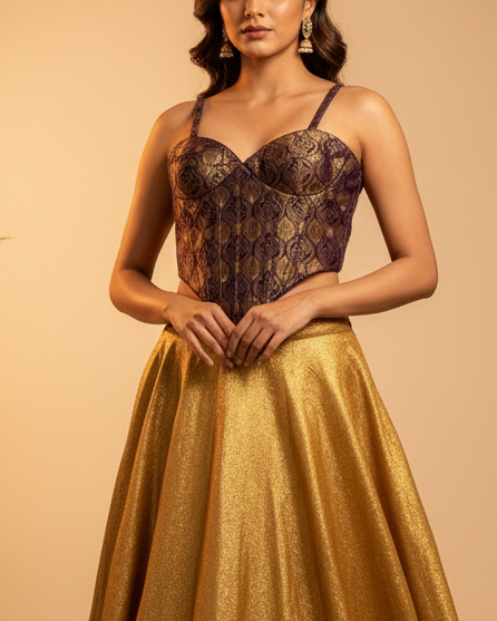 Brocade Silk Corset Purple