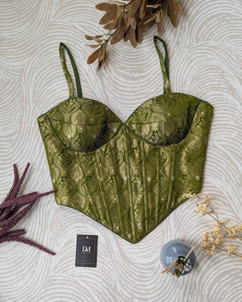 Brocade Silk Corset Green