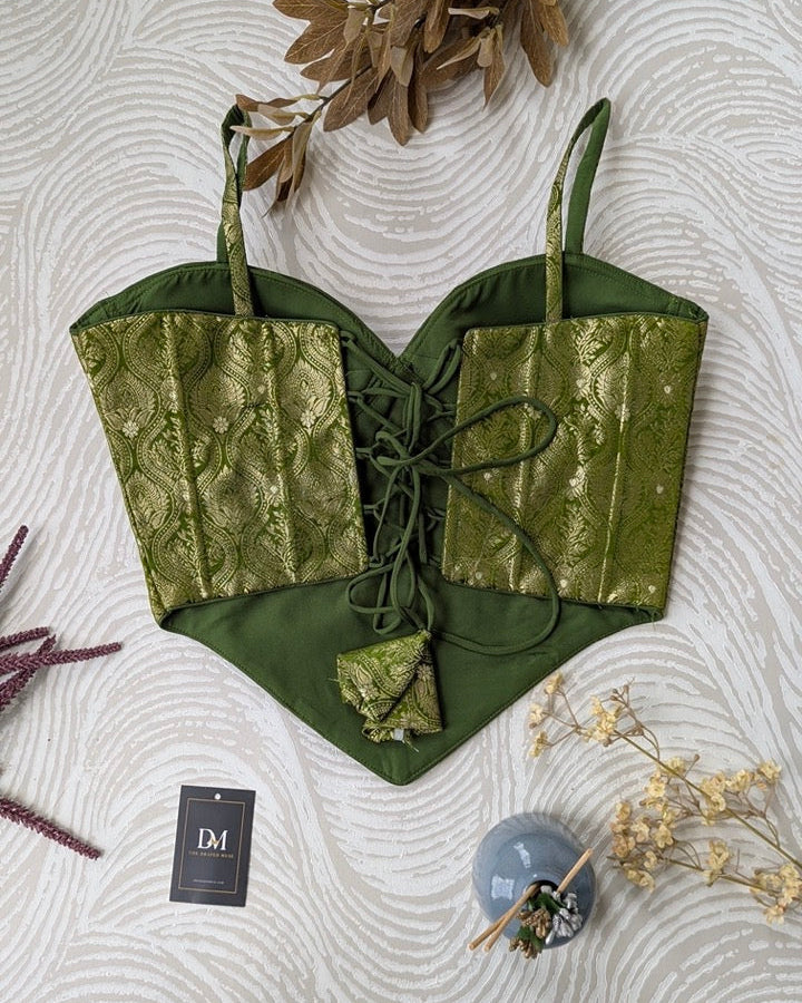 Brocade Silk Corset Green