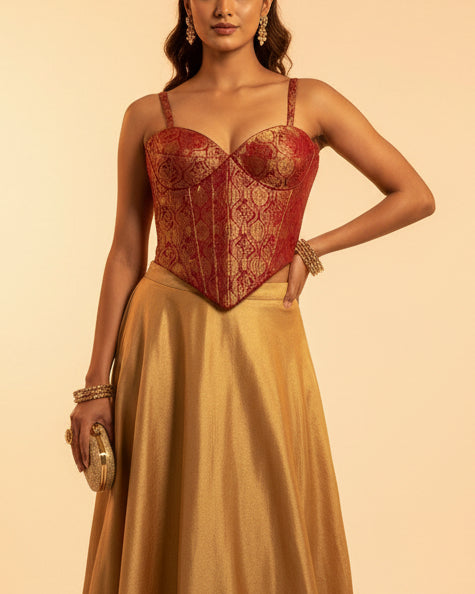 Brocade Silk Corset Red