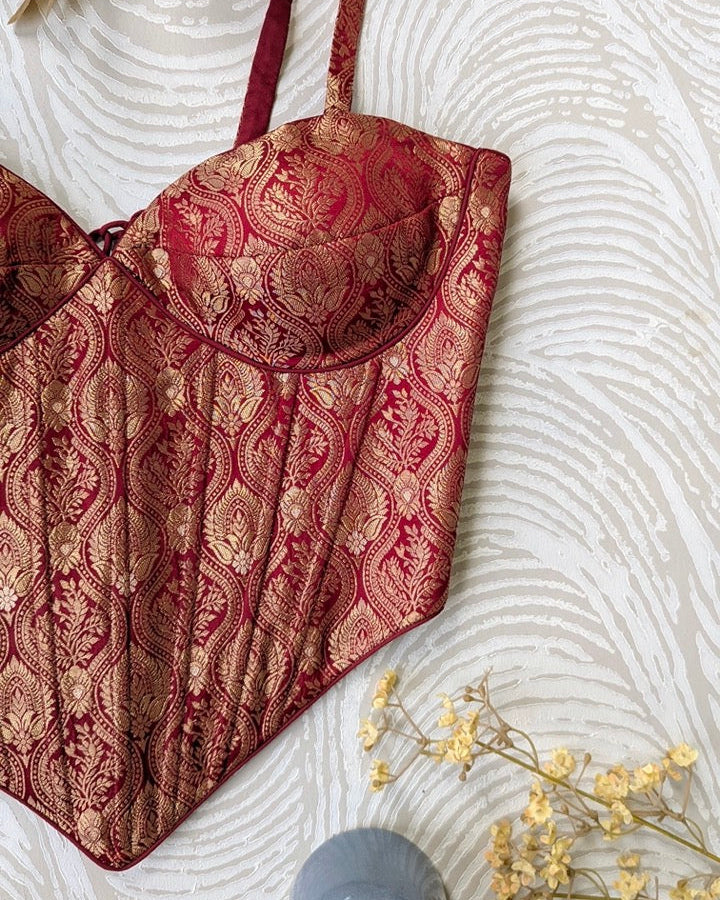 Brocade Silk Corset Red
