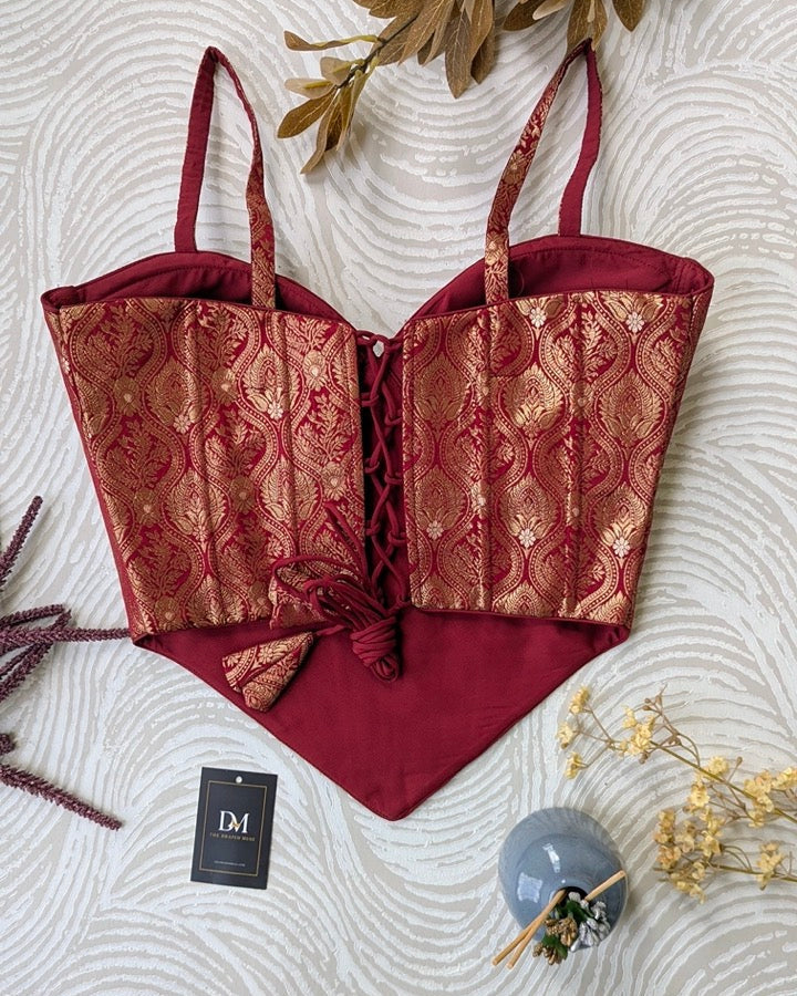 Brocade Silk Corset Red