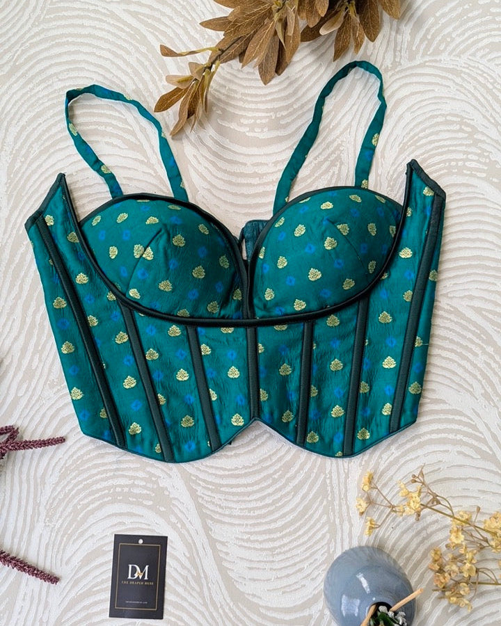 Bandhani Silk Corset Green