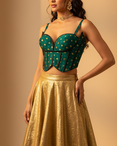 Bandhani Silk Corset Green