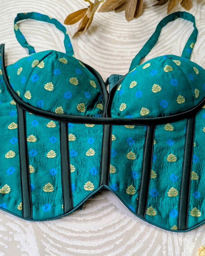 Bandhani Silk Corset Green