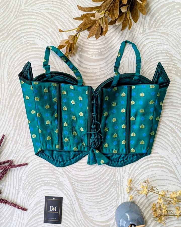 Bandhani Silk Corset Green