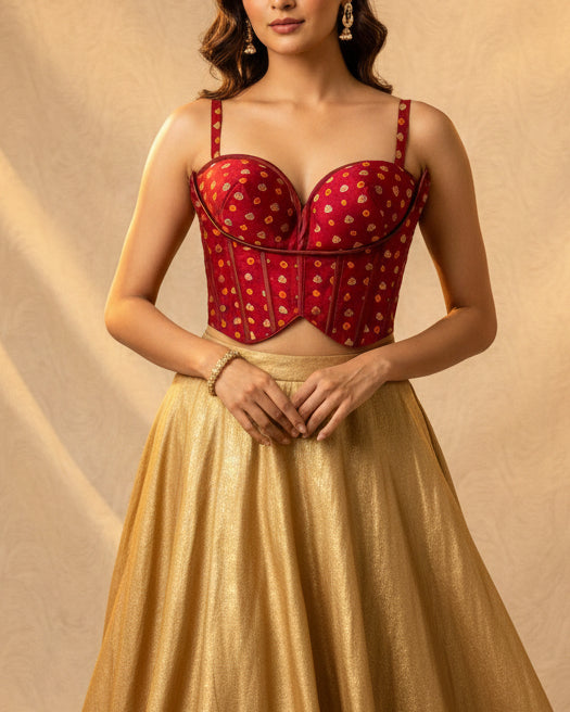 Bandhani Silk Corset Red