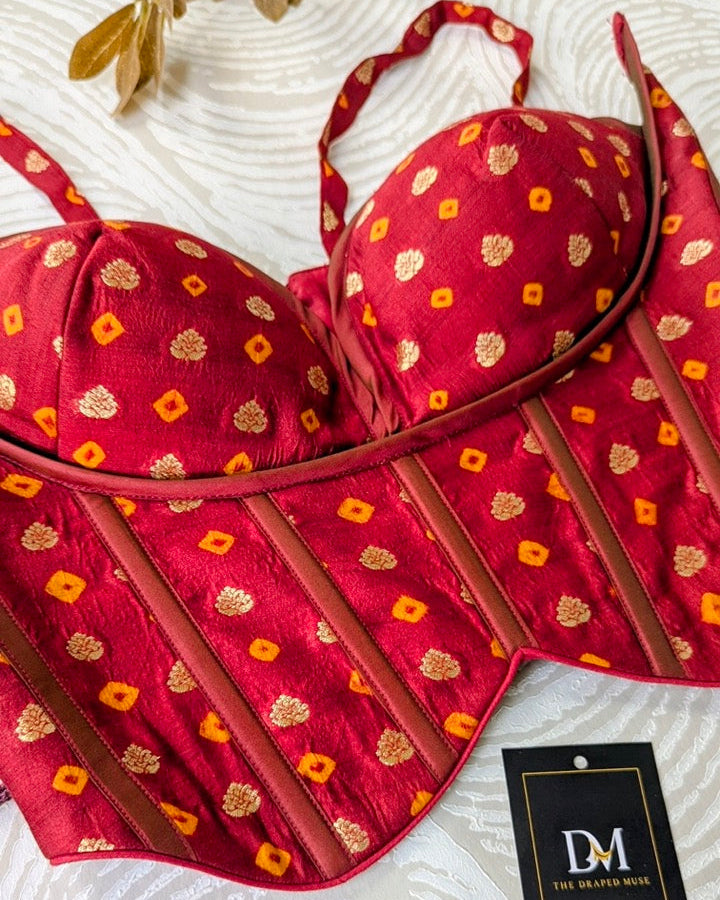 Bandhani Silk Corset Red