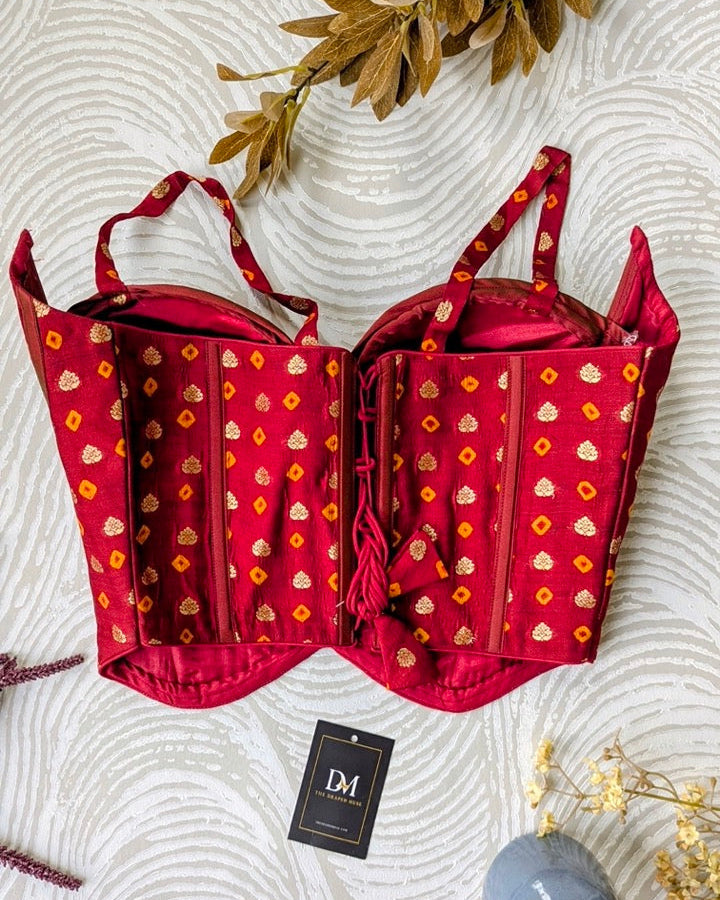 Bandhani Silk Corset Red