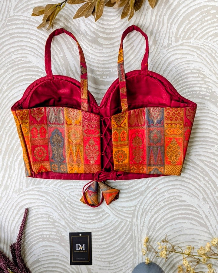 Banarasi Silk Corset Red