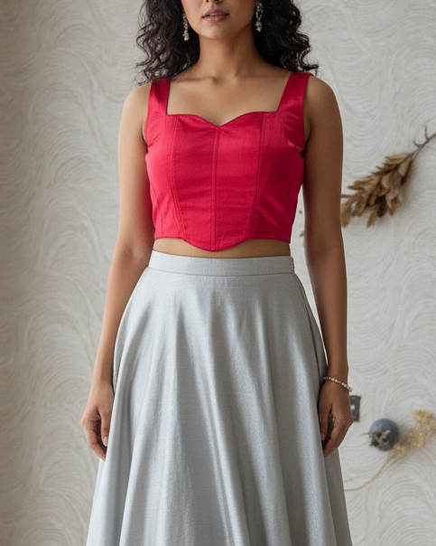 Raw Silk Silk Corset Pink