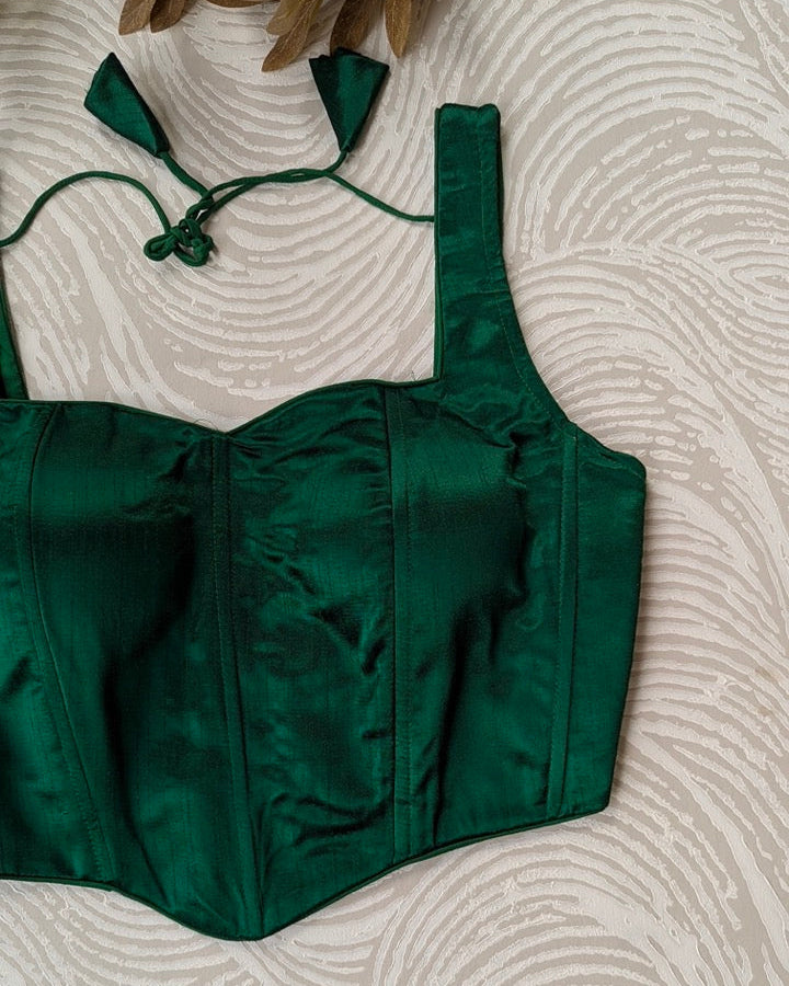 Raw Silk Silk Corset Green