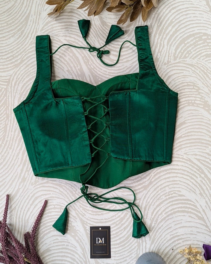 Raw Silk Silk Corset Green