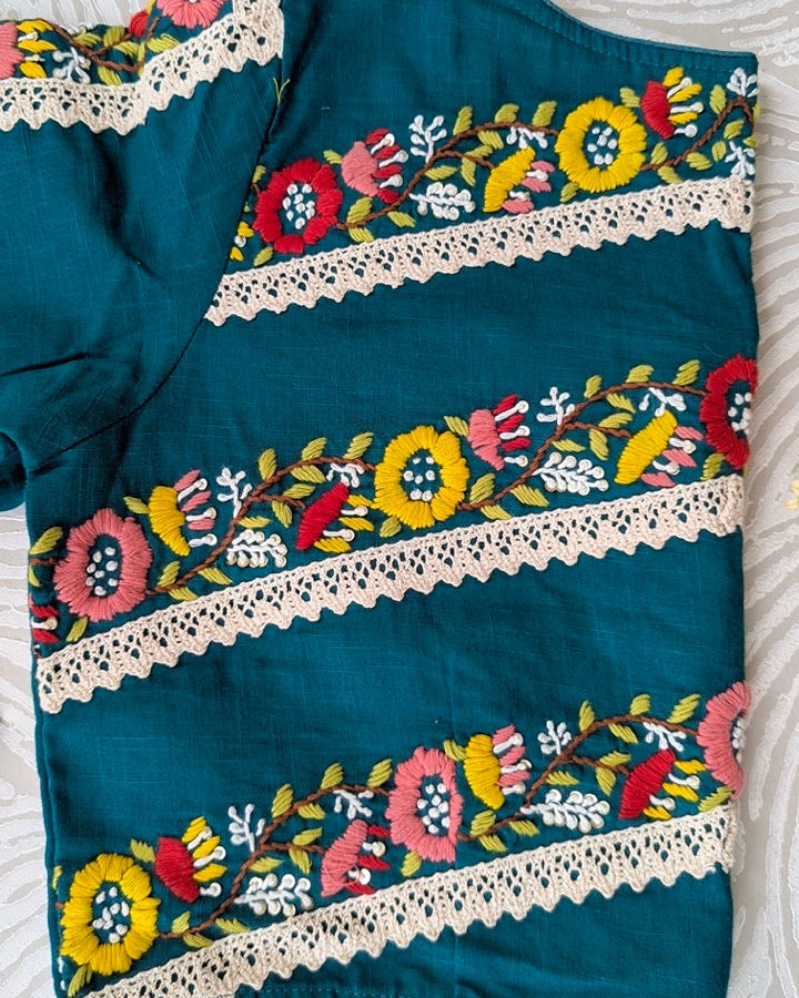 Green Cotton Embroidered Blouse