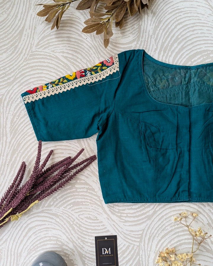 Green Cotton Embroidered Blouse