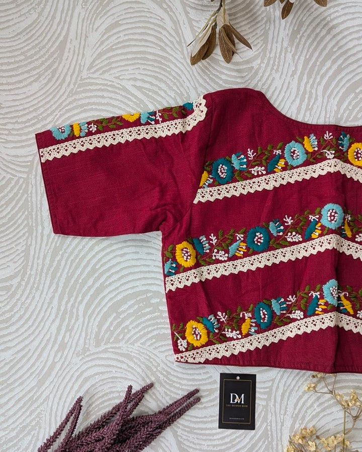 Red Cotton Embroidered Blouse