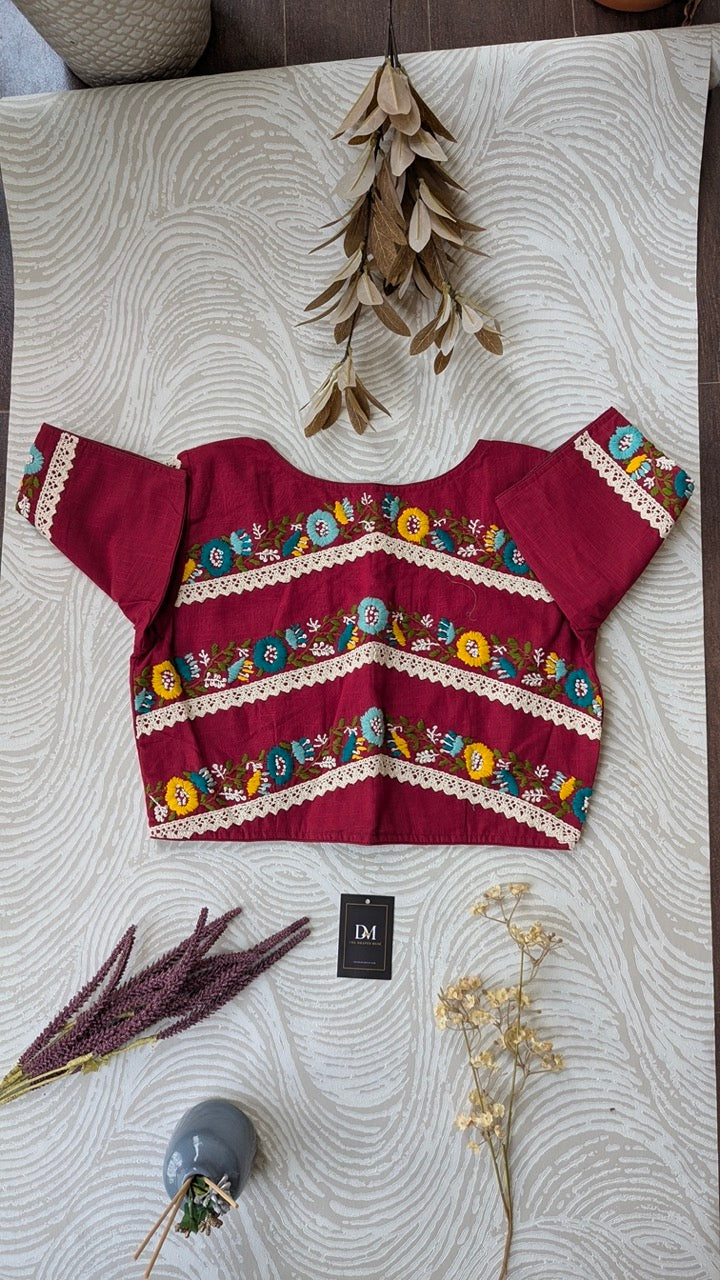 Red Cotton Embroidered Blouse