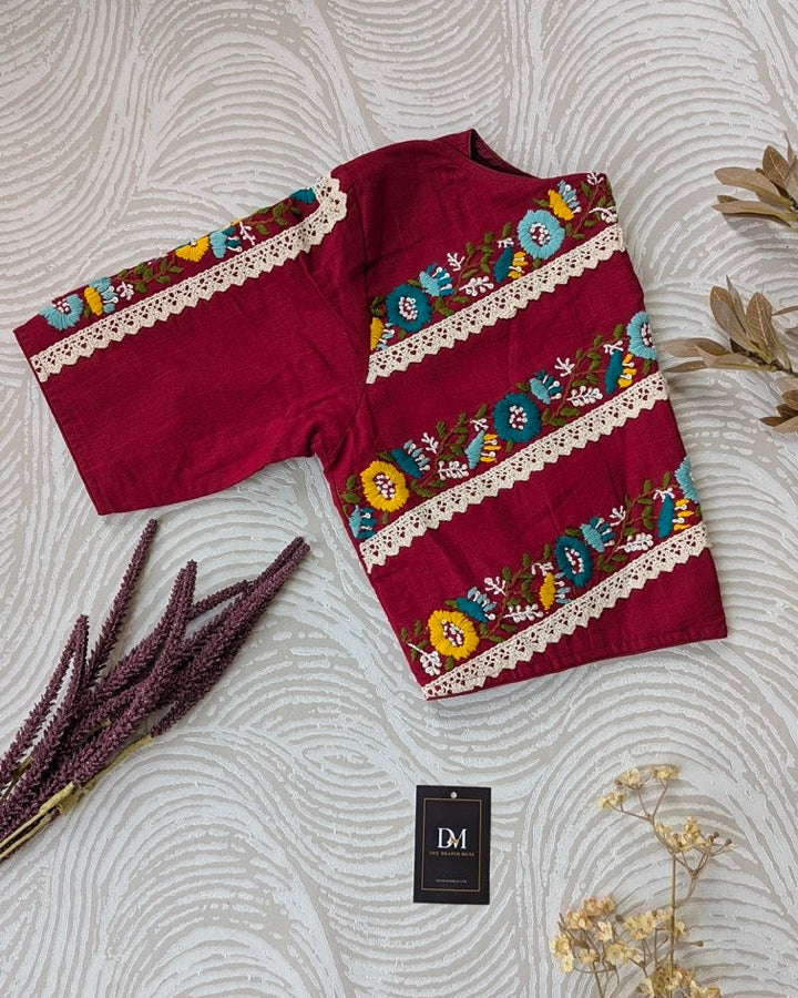 Red Cotton Embroidered Blouse