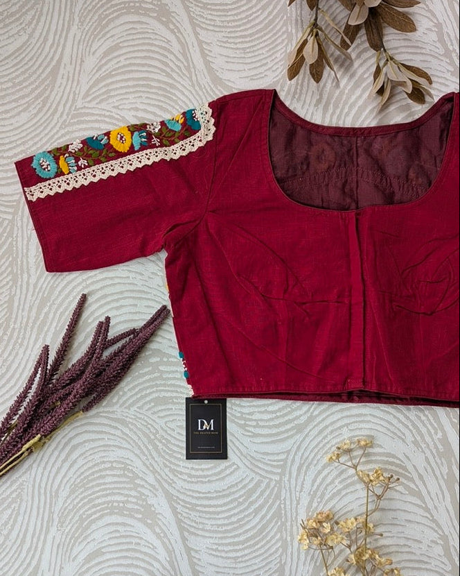 Red Cotton Embroidered Blouse