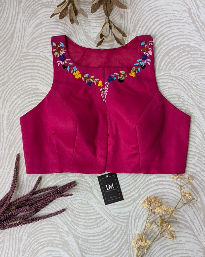 Pink Embroidered Racer Back Blouse