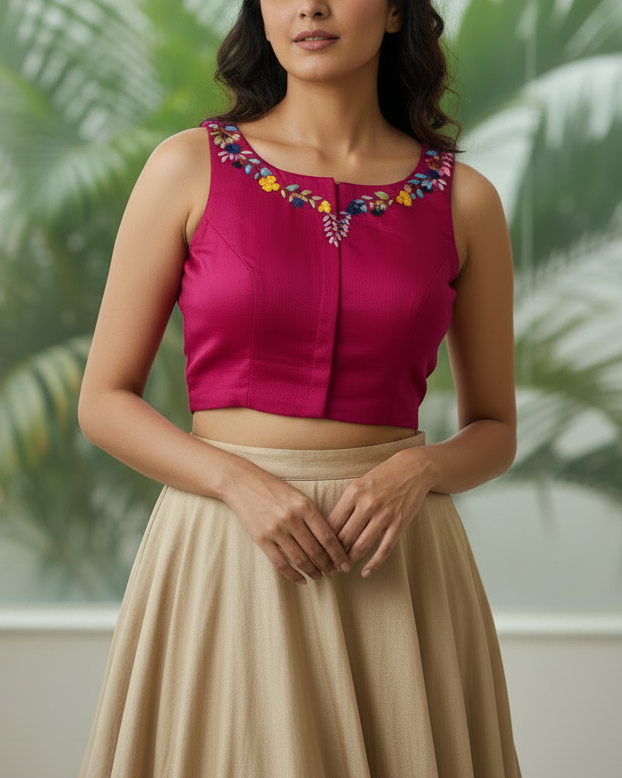 Pink Embroidered Racer Back Blouse