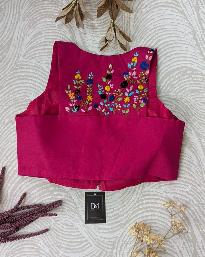 Pink Embroidered Racer Back Blouse