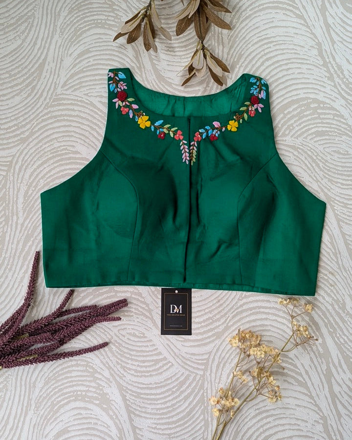 Green Embroidered Racer Back Blouse