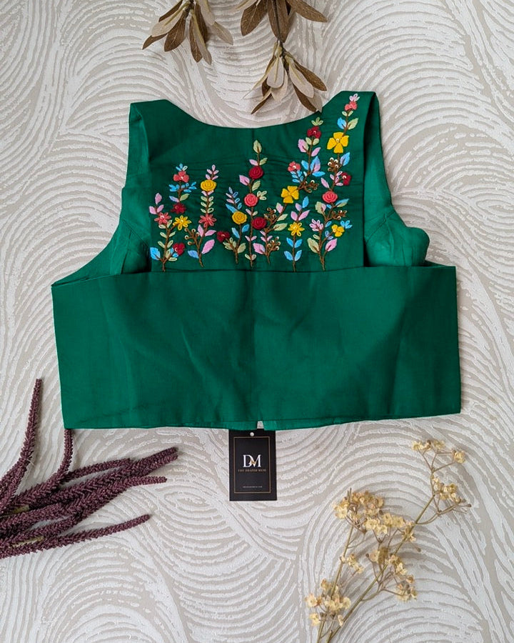 Green Embroidered Racer Back Blouse