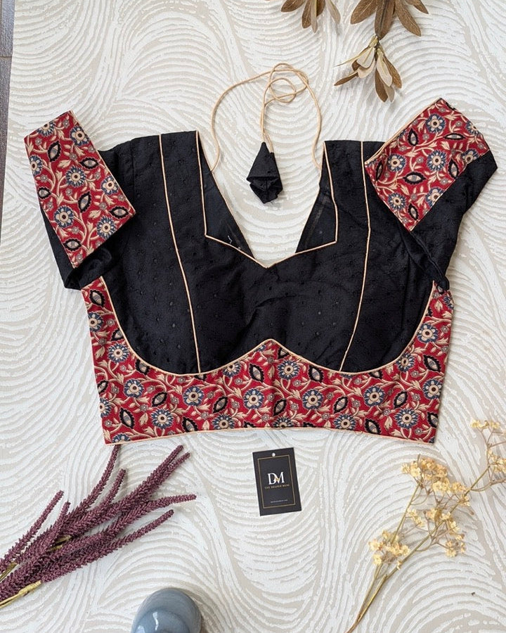Black & Red Hakoba Blouse for Office and Casual Wear