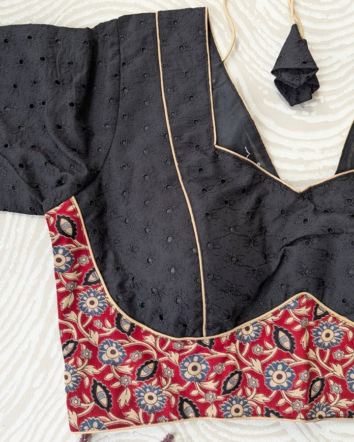 Black & Red Hakoba Blouse for Office and Casual Wear