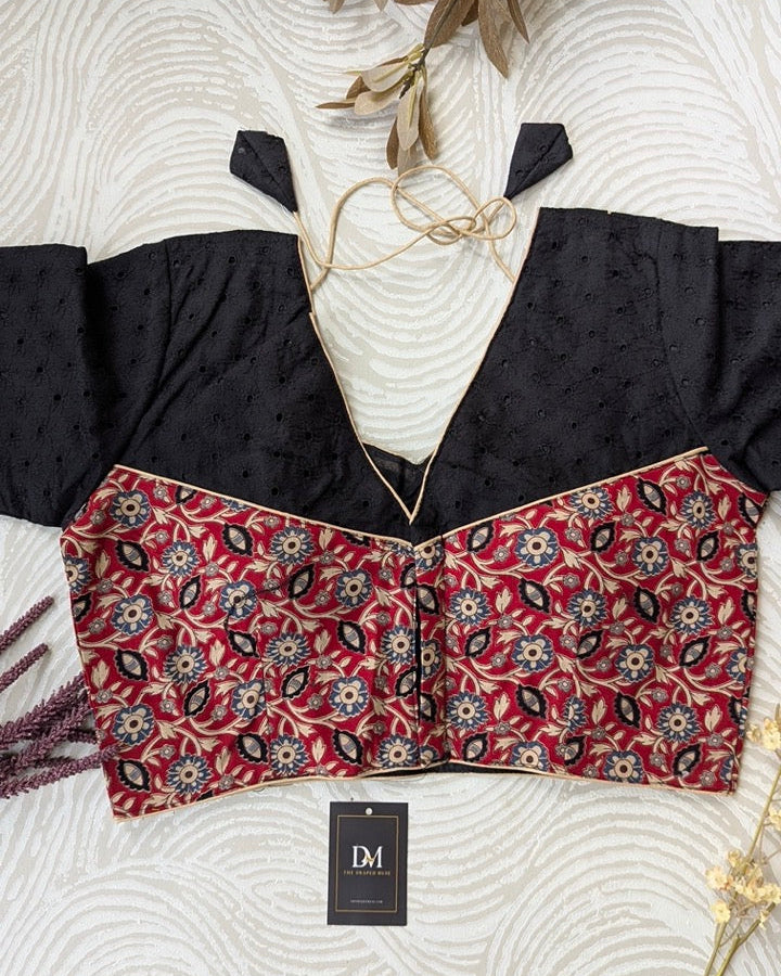 Black & Red Hakoba Blouse for Office and Casual Wear