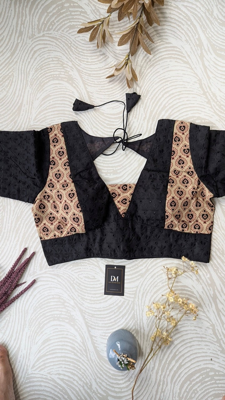 Black & Beige Hakoba Blouse for Office and Casual Wear