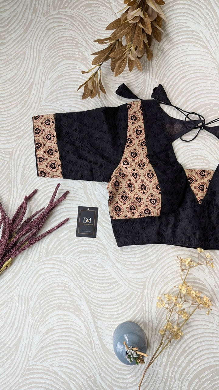 Black & Beige Hakoba Blouse for Office and Casual Wear