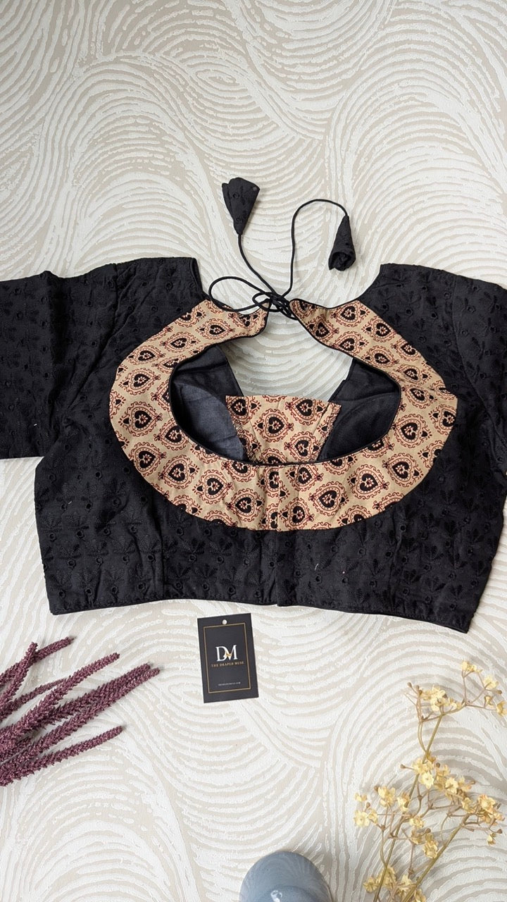 Black & Beige Hakoba Blouse for Office and Casual Wear
