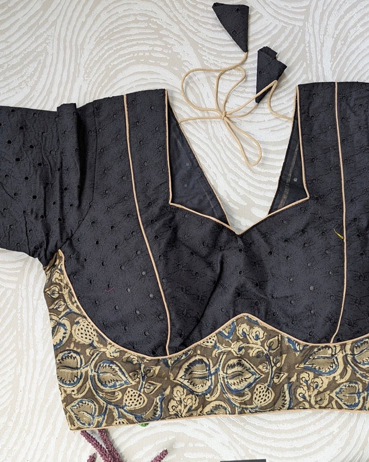 Black & Green Hakoba Blouse for Office and Casual Wear